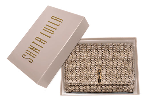 Bolsa Carteira Santa Lolla Bege Tramada Alça Correntes