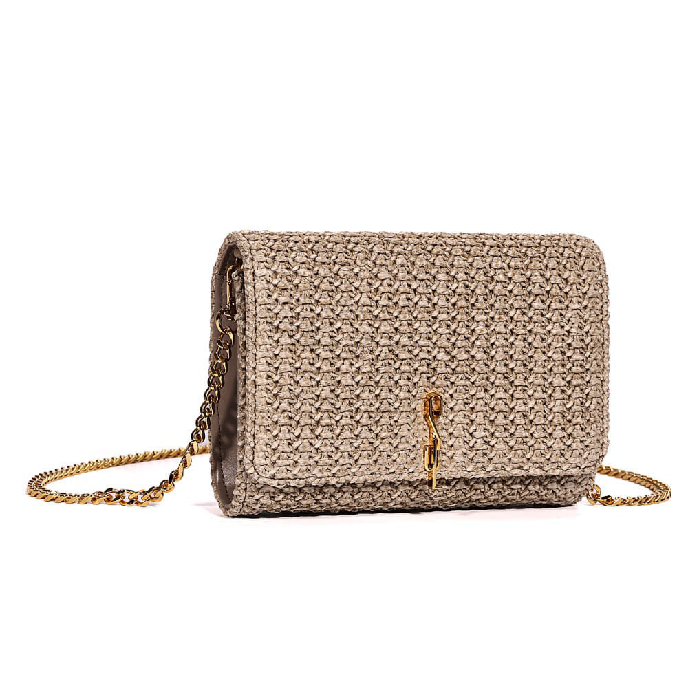 Bolsa Carteira Santa Lolla Bege Tramada Alça Correntes