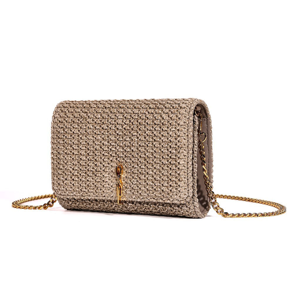 Bolsa Carteira Santa Lolla Bege Tramada Alça Correntes