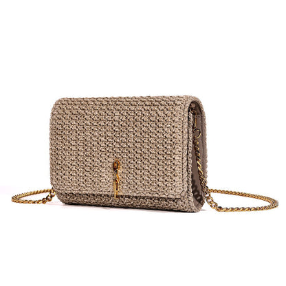 Bolsa Carteira Santa Lolla Bege Tramada Alça Correntes