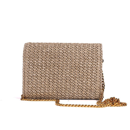 Bolsa Carteira Santa Lolla Bege Tramada Alça Correntes