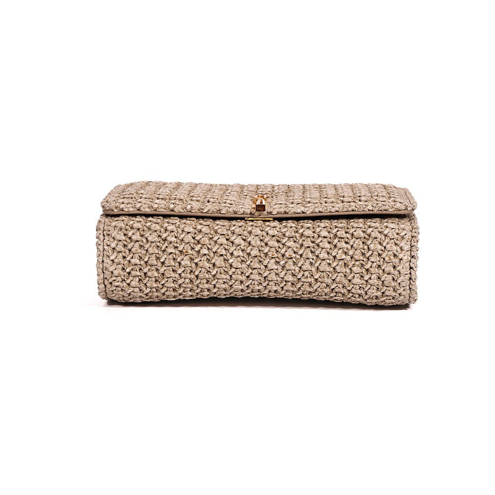 Bolsa Carteira Santa Lolla Bege Tramada Alça Correntes