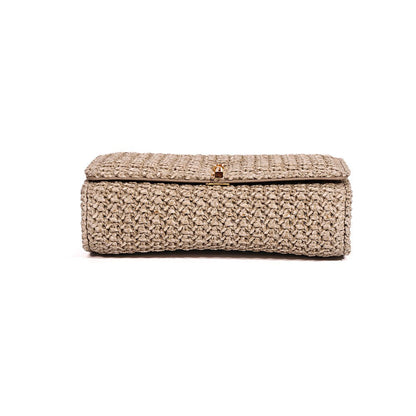 Bolsa Carteira Santa Lolla Bege Tramada Alça Correntes