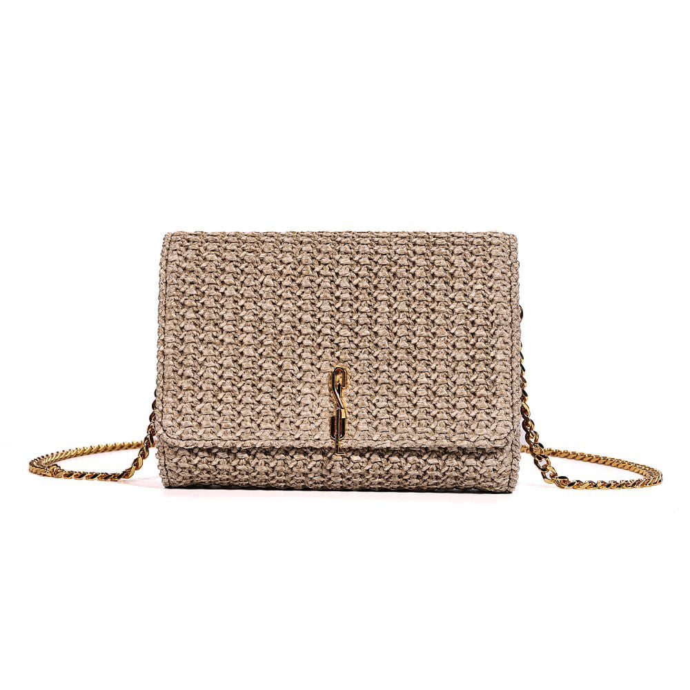 Bolsa Carteira Santa Lolla Bege Tramada Alça Correntes