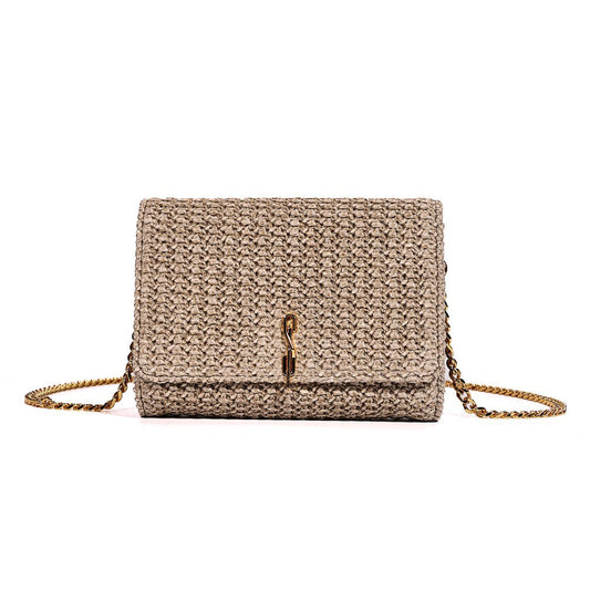 Bolsa Carteira Santa Lolla Bege Tramada Alça Correntes