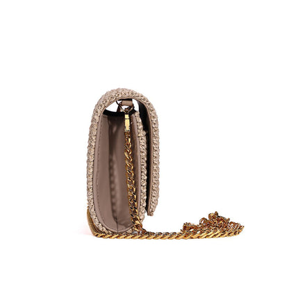 Bolsa Carteira Santa Lolla Bege Tramada Alça Correntes