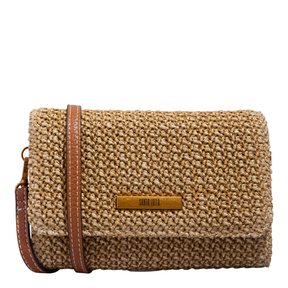 Bolsa Carteira Santa Lolla Bege Tramado Alça Transversal 