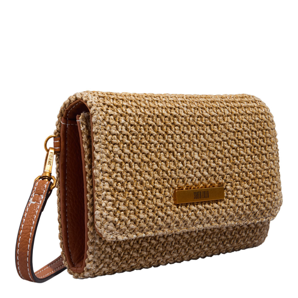 Bolsa Carteira Santa Lolla Bege Tramado Alça Transversal 
