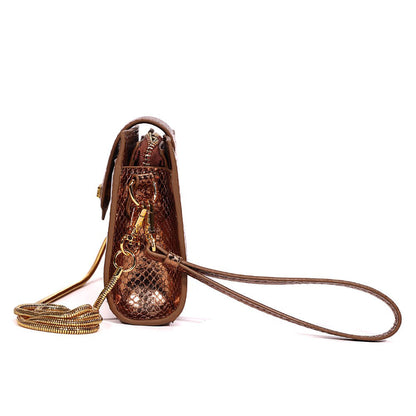 Bolsa Carteira Santa Lolla Bronze Metalizada Alça Transversal Corrente