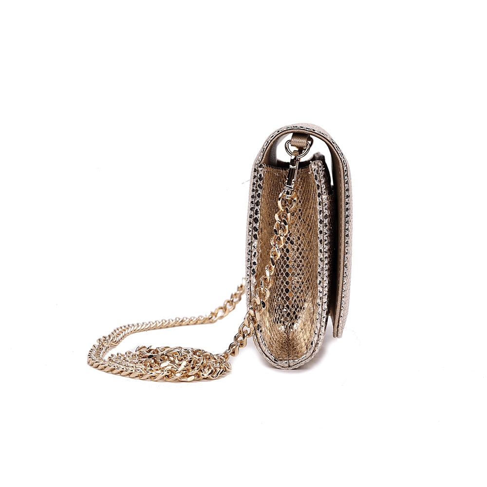 Bolsa Carteira Santa Lolla Dourada Alça Corrente Transversal 