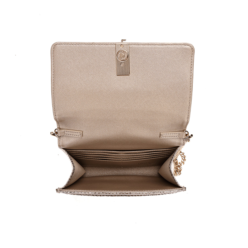 Bolsa Carteira Santa Lolla Dourada Alça Corrente Transversal 