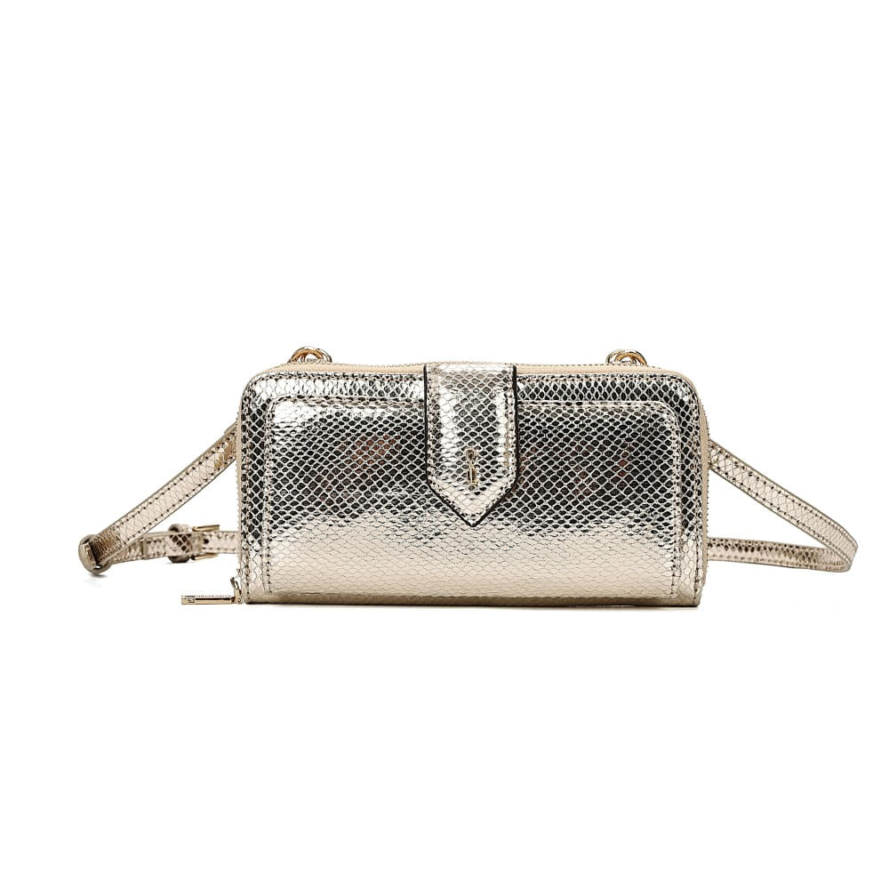 Bolsa Carteira Santa Lolla Dourada Metalizada Alça Transversal
