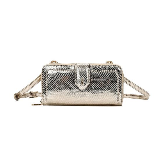 Bolsa Carteira Santa Lolla Dourada Metalizada Alça Transversal