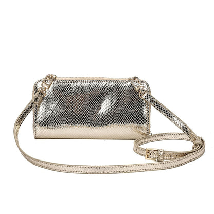 Bolsa Carteira Santa Lolla Dourada Metalizada Alça Transversal