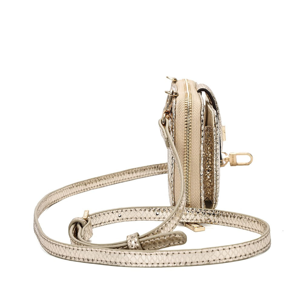 Bolsa Carteira Santa Lolla Dourada Metalizada Alça Transversal