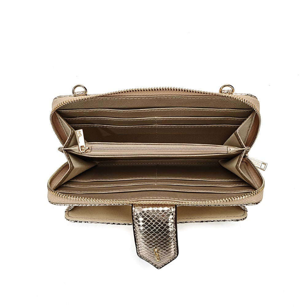 Bolsa Carteira Santa Lolla Dourada Metalizada Alça Transversal