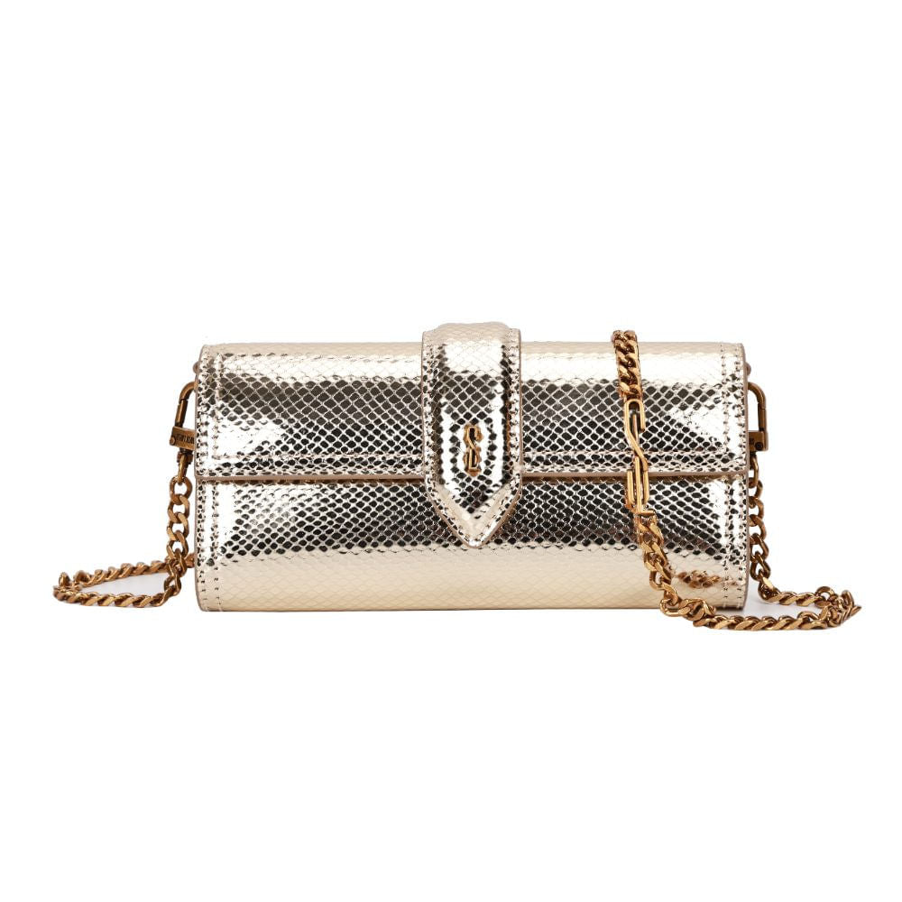 Bolsa Carteira Santa Lolla Dourada Snake Alça Corrente