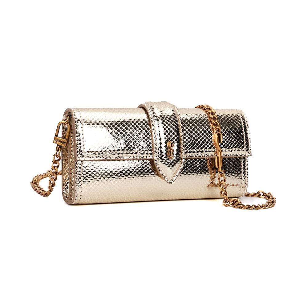 Bolsa Carteira Santa Lolla Dourada Snake Alça Corrente