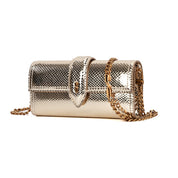 Bolsa Carteira Santa Lolla Dourada Snake Alça Corrente