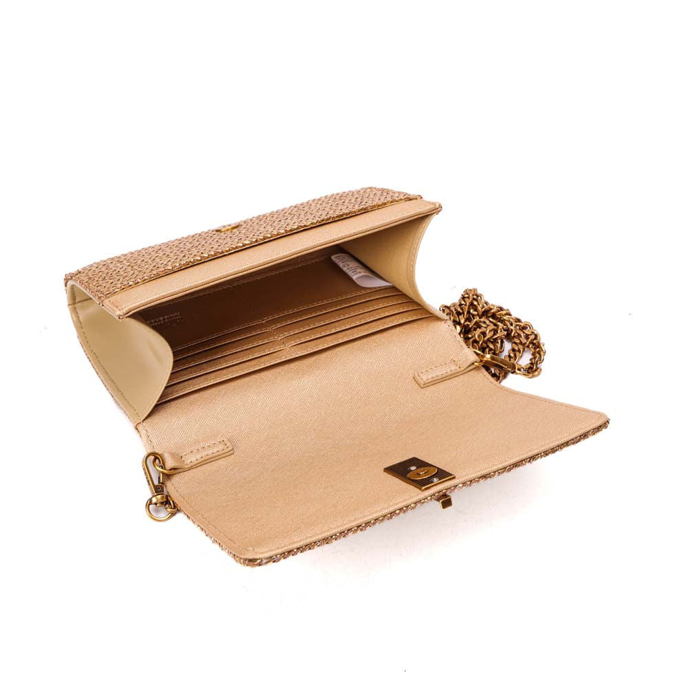 Bolsa Carteira Santa Lolla Dourada Tramada Corrente