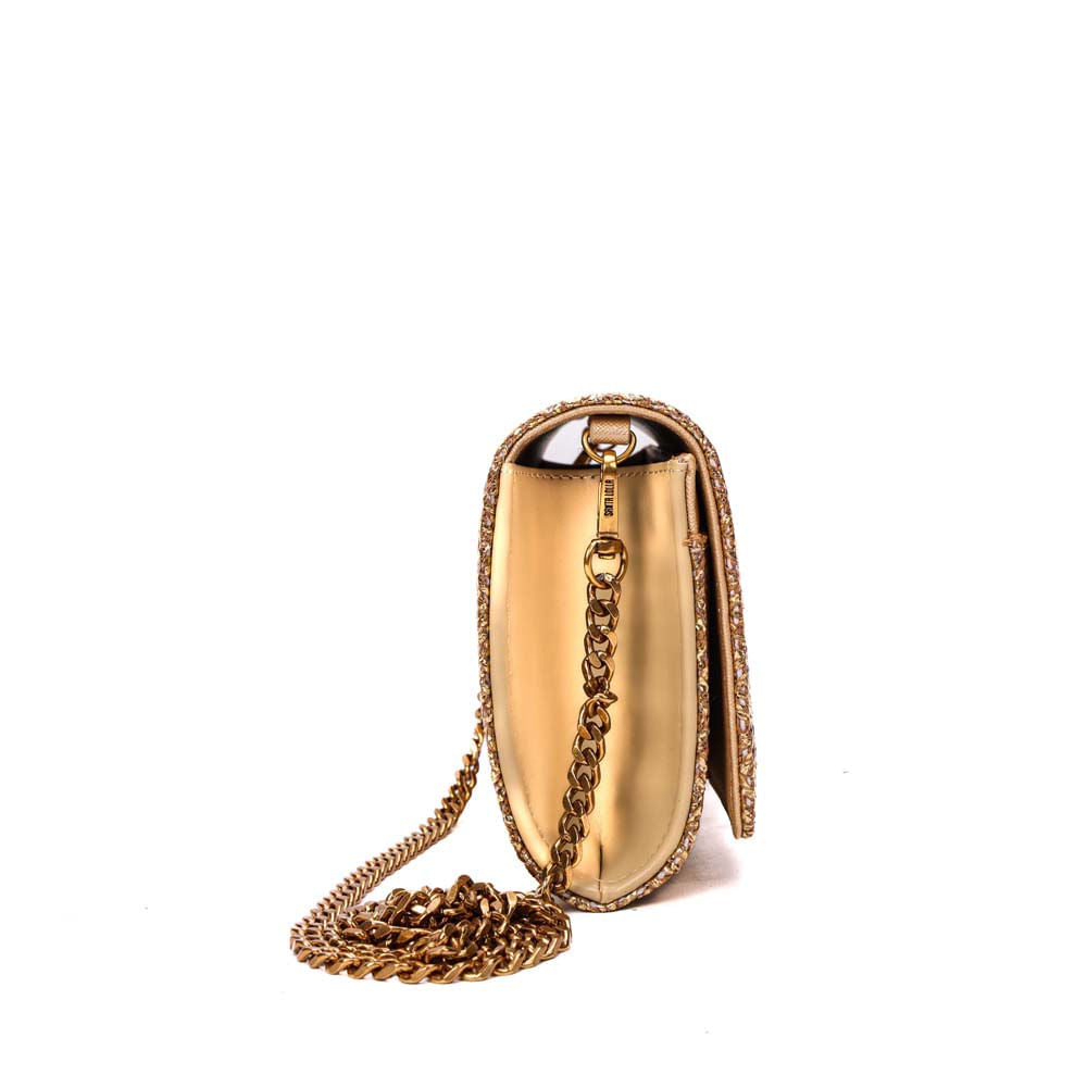 Bolsa Carteira Santa Lolla Dourada Tramada Corrente
