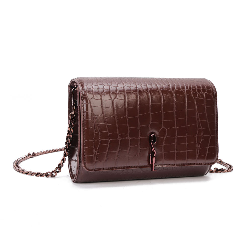 Bolsa Carteira Santa Lolla Marrom Croco Alça Corrente