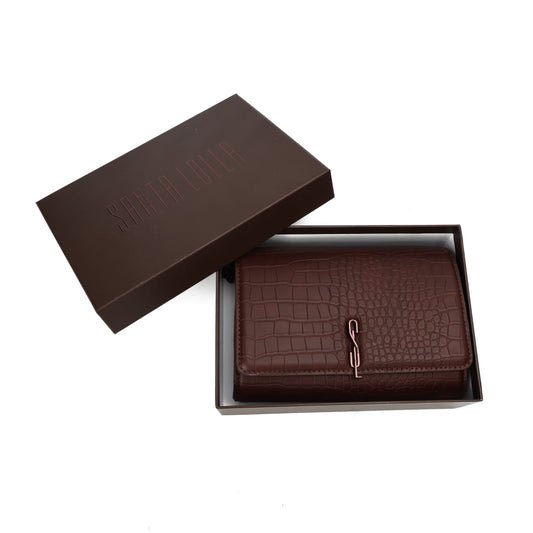 Bolsa Carteira Santa Lolla Marrom Croco Alça Corrente