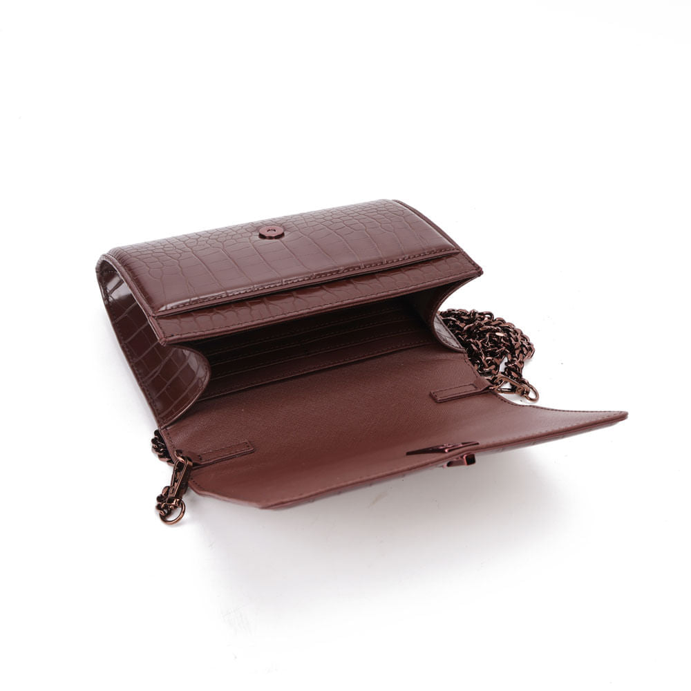 Bolsa Carteira Santa Lolla Marrom Croco Alça Corrente