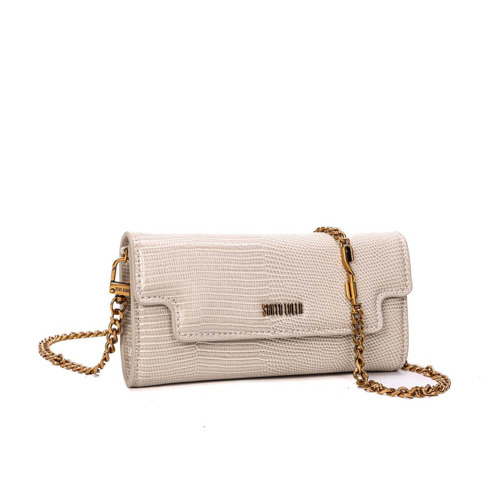 Bolsa Carteira Santa Lolla Off White Corrente Dourada