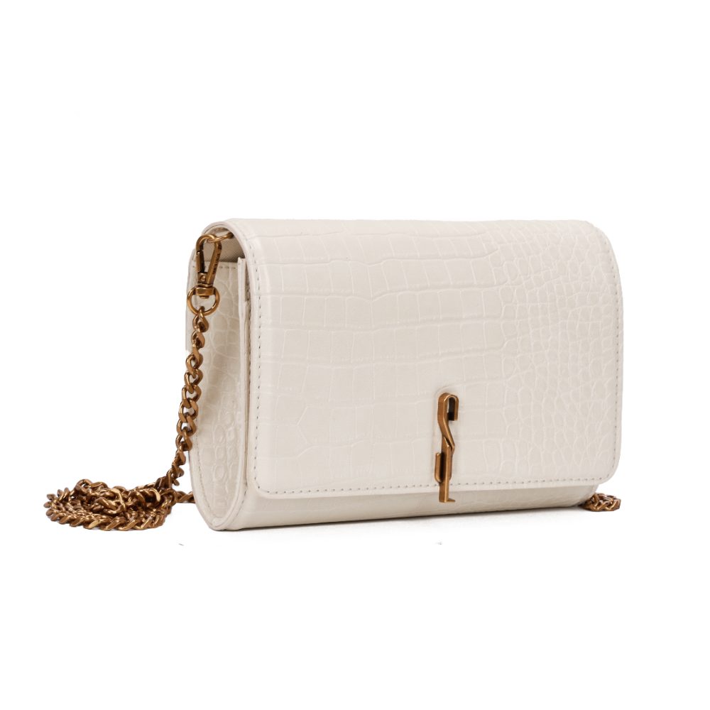 Bolsa Carteira Santa Lolla Off White Croco Alça Corrente