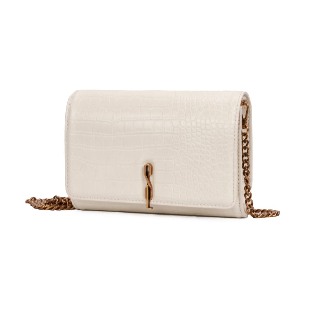 Bolsa Carteira Santa Lolla Off White Croco Alça Corrente