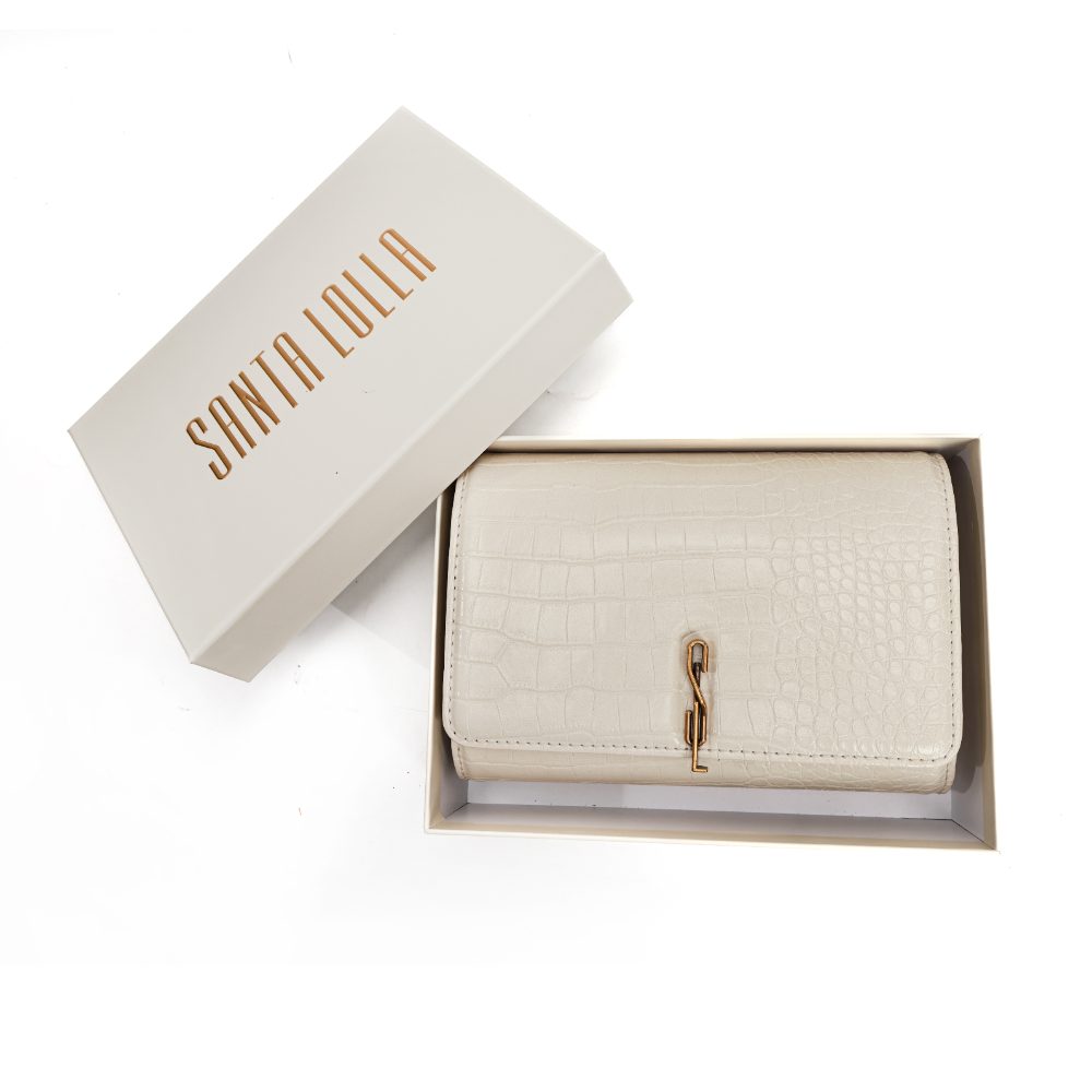 Bolsa Carteira Santa Lolla Off White Croco Alça Corrente