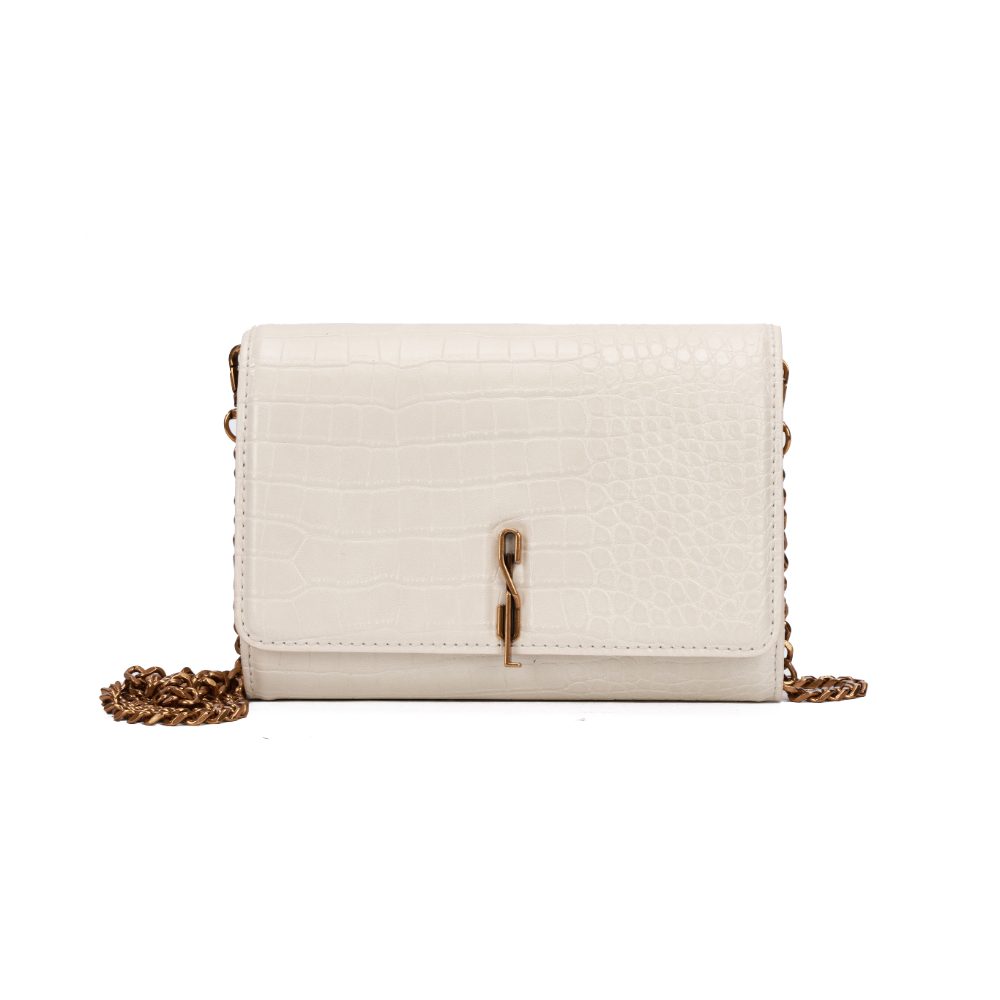 Bolsa Carteira Santa Lolla Off White Croco Alça Corrente