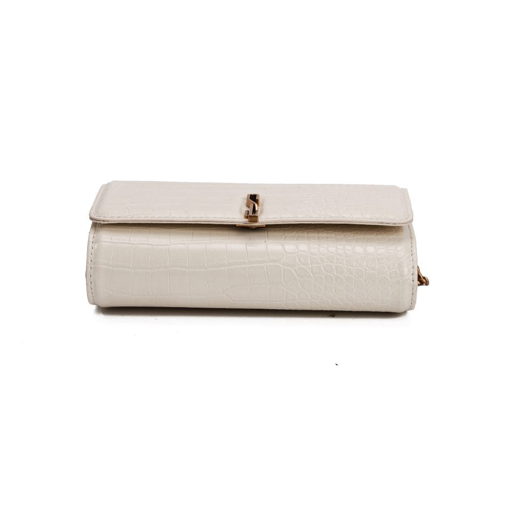 Bolsa Carteira Santa Lolla Off White Croco Alça Corrente