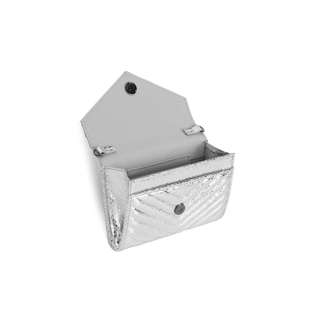 Bolsa Carteira Santa Lolla Prata Metalizada Alça Transversal