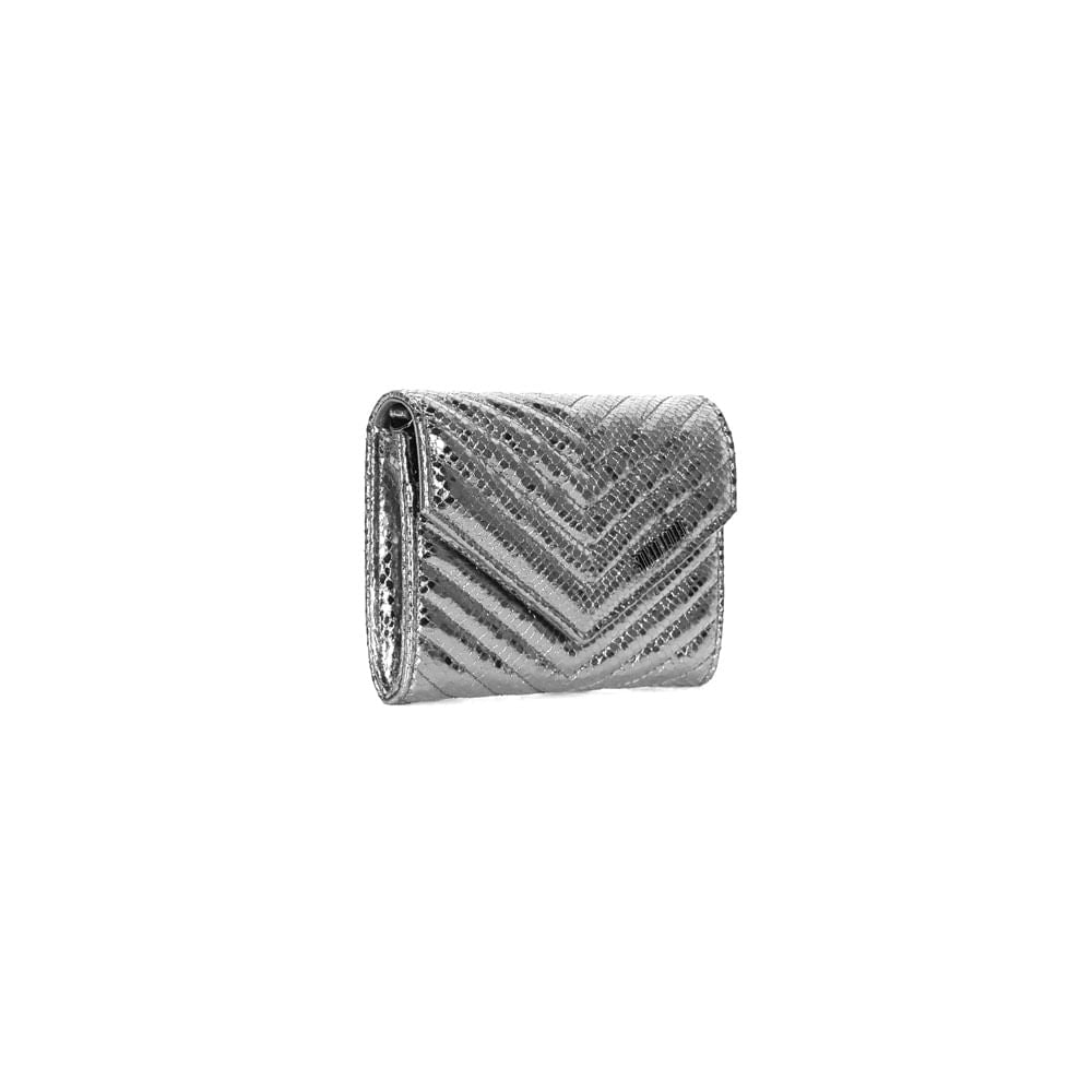 Bolsa Carteira Santa Lolla Prata Metalizada Alça Transversal