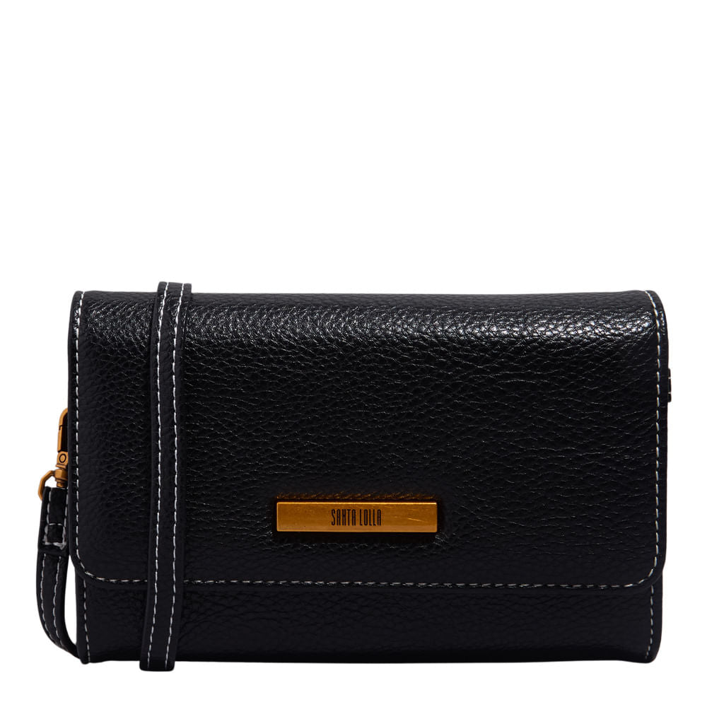 Bolsa Carteira Santa Lolla Preta Alça Transversal 