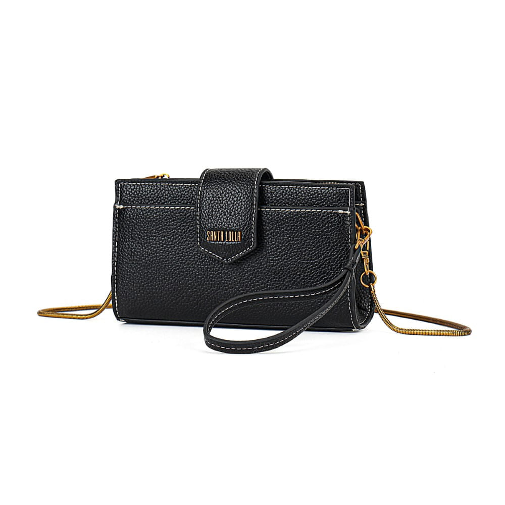 Bolsa Carteira Santa Lolla Preta Alça Transversal Corrente