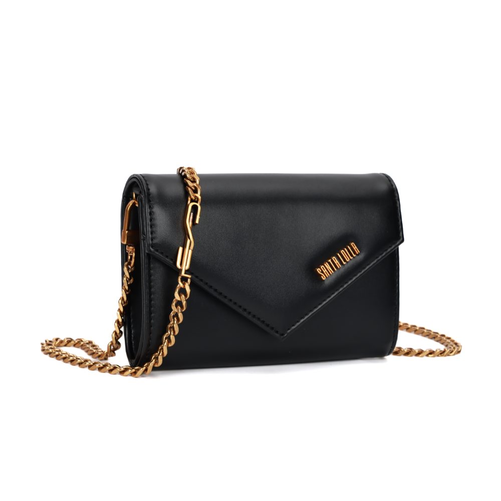 Bolsa Carteira Santa Lolla Preta Corrente Dourada