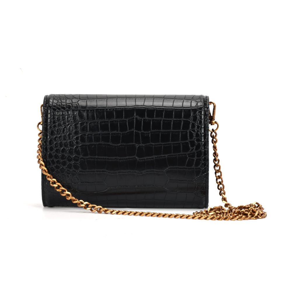 Bolsa Carteira Santa Lolla Preta Croco Alça Corrente