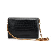 Bolsa Carteira Santa Lolla Preta Croco Alça Corrente