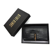 Bolsa Carteira Santa Lolla Preta Croco Alça Corrente