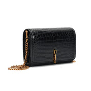 Bolsa Carteira Santa Lolla Preta Croco Alça Corrente