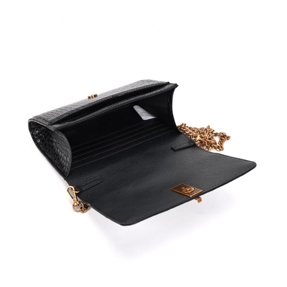 Bolsa Carteira Santa Lolla Preta Croco Alça Corrente