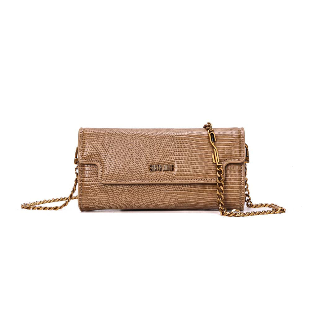Bolsa Carteira Santa Lolla Taupe Lizard Corrente