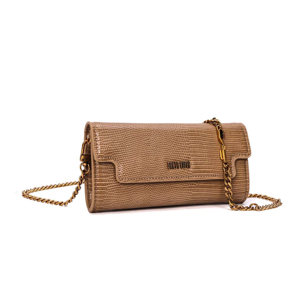 Bolsa Carteira Santa Lolla Taupe Lizard Corrente