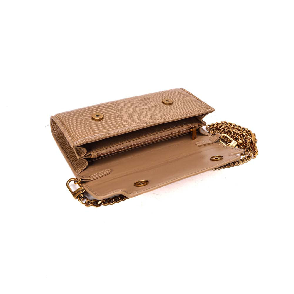 Bolsa Carteira Santa Lolla Taupe Lizard Corrente