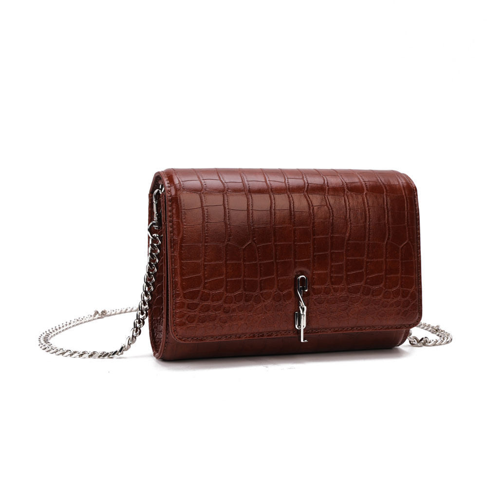Bolsa Carteira Santa Lolla Terracota Croco Alça Corrente