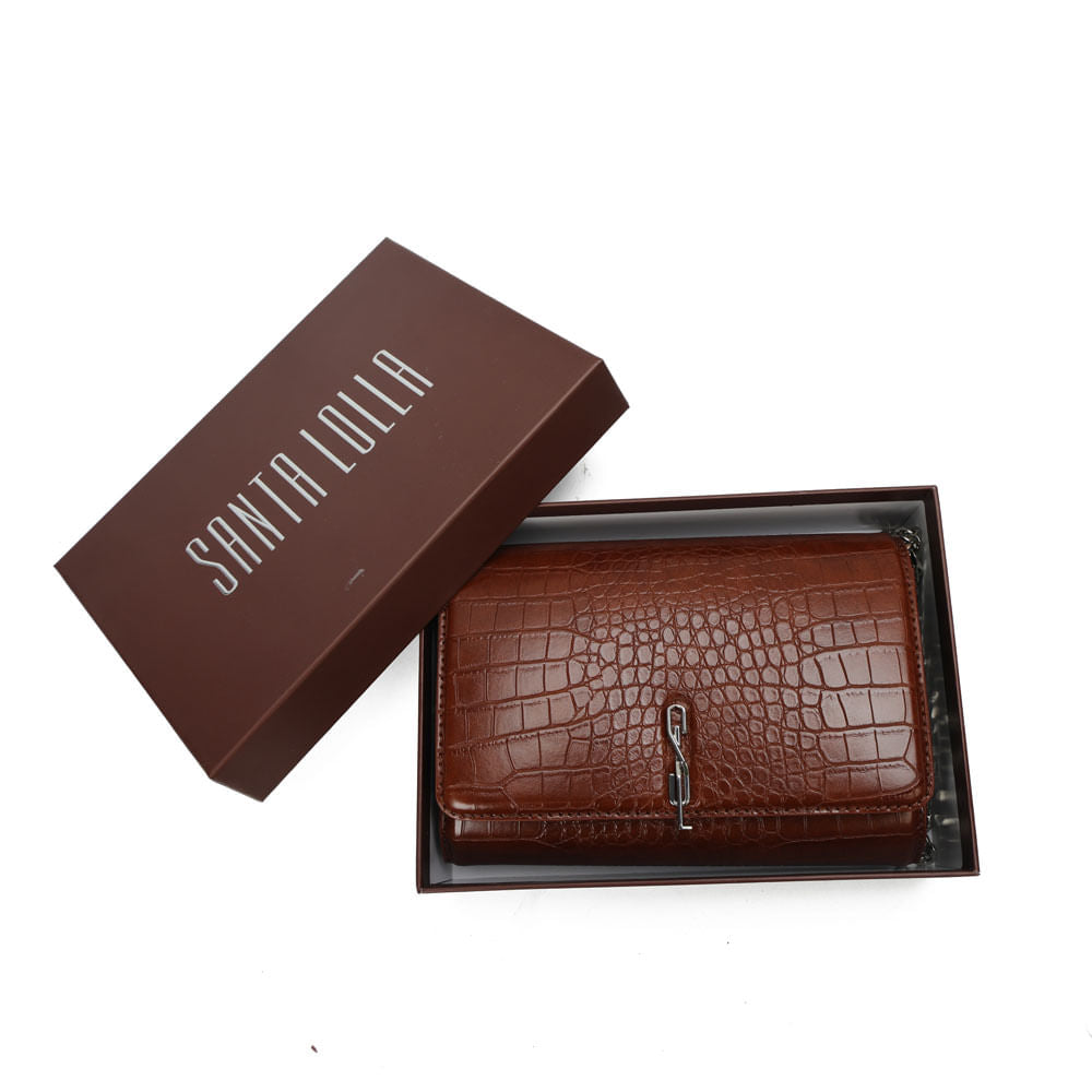Bolsa Carteira Santa Lolla Terracota Croco Alça Corrente