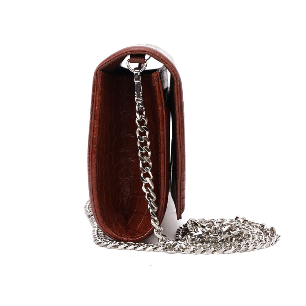 Bolsa Carteira Santa Lolla Terracota Croco Alça Corrente